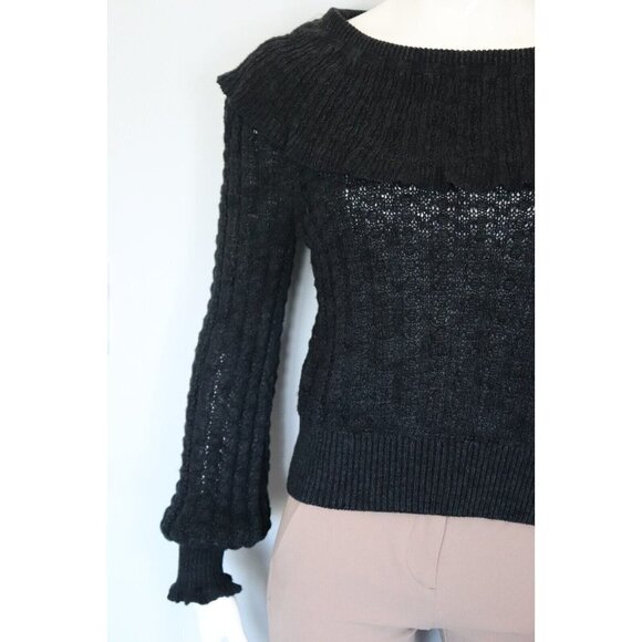 Free People Women's Small Gray Crazy In Love Sweater Crochet Knit Pullover Top - Picture 3 of 9